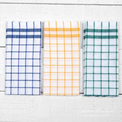 Leinen-Küchentücher-Set mit blauen, gelben, grünen Karos