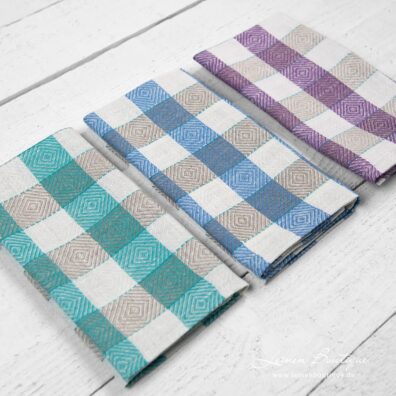 Leinen-Küchentücher in Diamantbindung und Karos in Grün, Blau, Violett