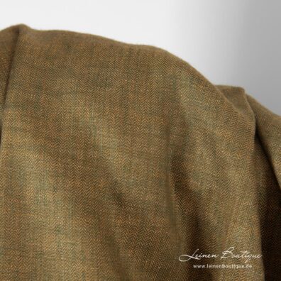 Leinenstoff braun-dunkelgrün Fischgrat zum Nähen von Kleidung und Heimtextilien