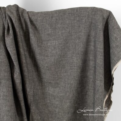 Leinenstoff schwarz-naturgrau Fischgrat