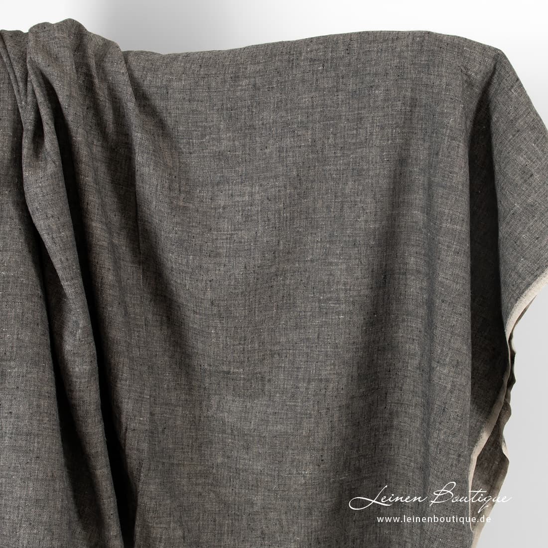 Leinenstoff schwarz-naturgrau Fischgrat