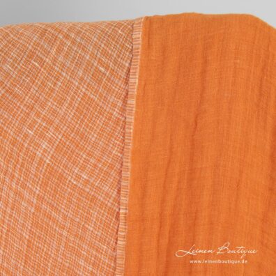 Leinenstoff orange kariert doppelseitig gewaschen weich geschmeidig