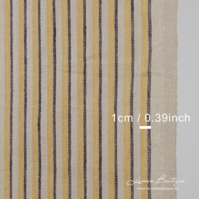 50cm breiter Leinenstoff gelb-braun-dunkelblau gestreift zum Nähen von Geschirr- und Küchentüchern