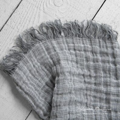 Leinen-Plaid grau, doppelseitig, mit 5cm Fransen an kurzen Kanten
