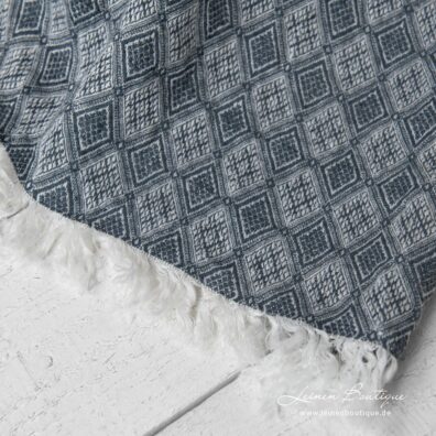 Leinen-Plaid grau mit Diamantmuster und Zupffransen