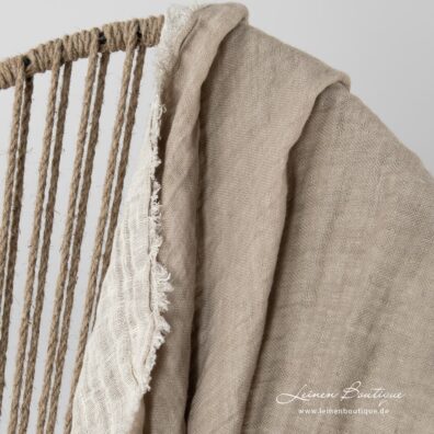 Leinen-Plaid beige mit Fransen
