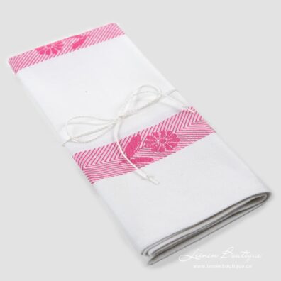 Halbleinen Küchentuch weiß mit rosa Blumen