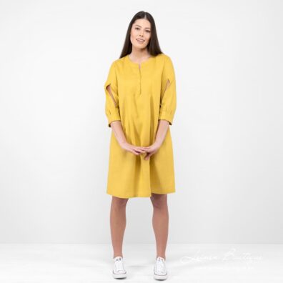 ADELAIDE Leinen Kleid senfgelb