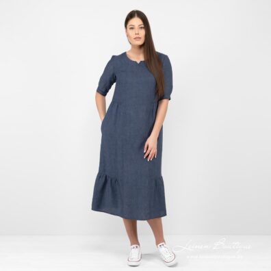 LEONA Leinen Kleid dunkelblau
