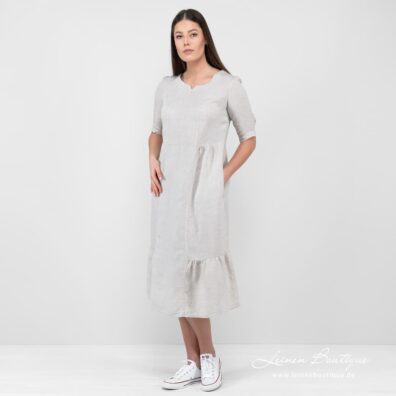 Leinenkleid weiß-naturgrau meliert