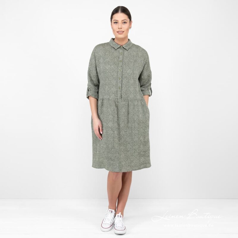 JUDIT FLORA Halbleinen Kleid moosgrün