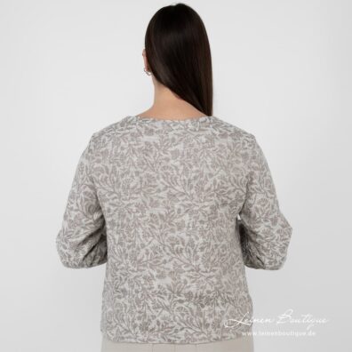 Bluse aus grau geblümtem Leinen-Baumwollmix