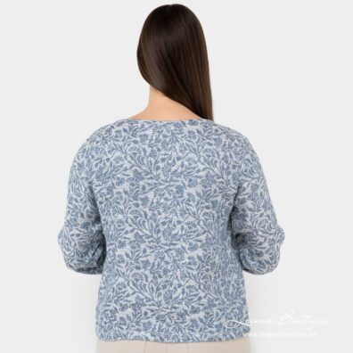 Bluse aus blau geblümtem Leinen-Baumwollmix