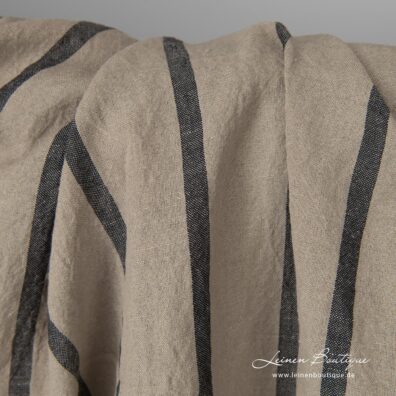 Breites Halbleinen beige-schwarz gestreift gewaschen zum Nähen Bettwäsche, Gardinen, Tischdecken in Übergrößen