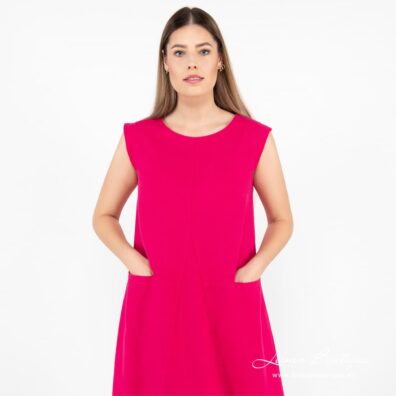 ELLE Leinenkleid fuchsia mit einem Einsatz vorne