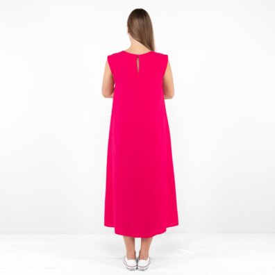 ELLE Leinenkleid fuchsia mit 1-Knopfverschluss am Rücken