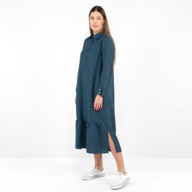 MINDY Leinenkleid dunkelblau wadenlang
