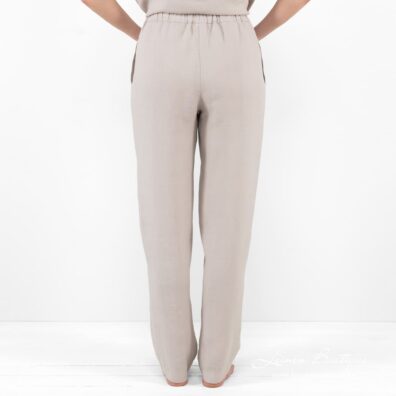 LILLY Leinenhose beige mit Gummi im Bund