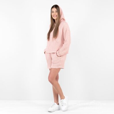 ALFI Leinen Shorts rosa und passender Kapuzenpullover