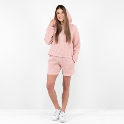 Shorts aus rosa Leinen-Baumwollmix in Waffelpikee angefertigt