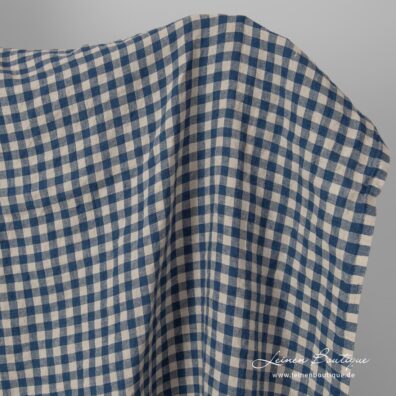 Leinenstoff beige-blau kariert vorgewaschen weich geschmeidig
