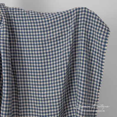 Leinenstoff beige-blau kariert vorgewaschen