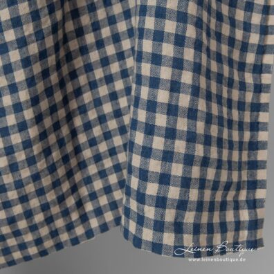 Leinenstoff beige-blau kariert vorgewaschen zum Nähen von Kleidung und Heimtextilien passend