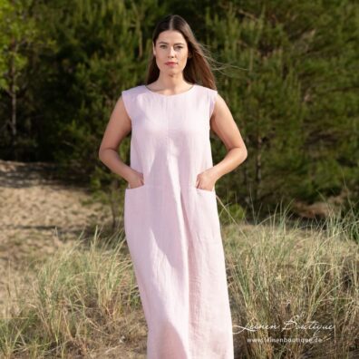 ELLE Leinenkleid rosa ärmellos