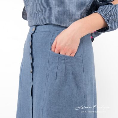 CAPETOWN Leinenrock blau mit gerafften Taschen