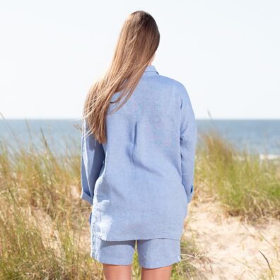 DOLFI Leinenbluse / Hemd blau-himmelblau meliert
