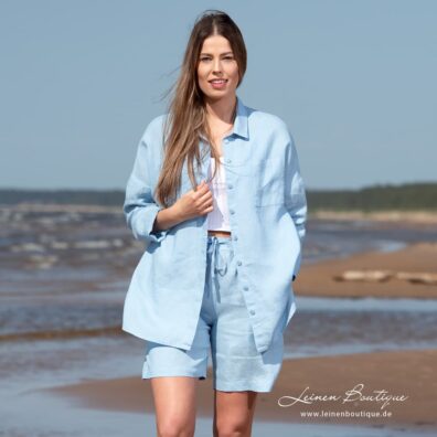 DOLFI Leinenbluse / Hemd himmelblau