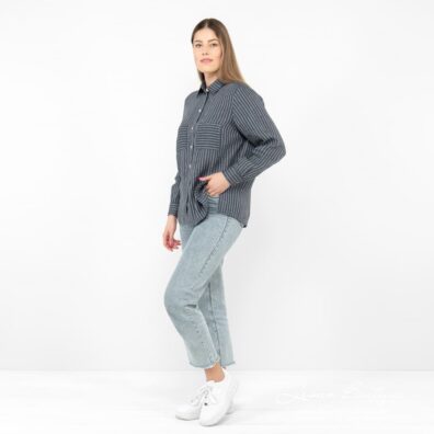 SAFARI Leinenbluse blau mit seitlichen Schlitzen