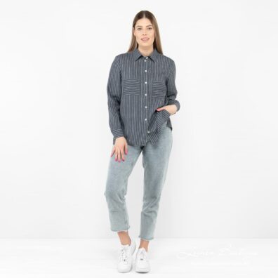 SAFARI Leinenbluse blau mit Knopfverschluss