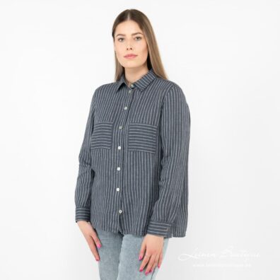 SAFARI Leinenbluse blau mit langen Ärmeln