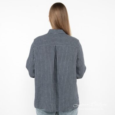 Leinenbluse / Hemd dunkelgraublau-weiß gestreift