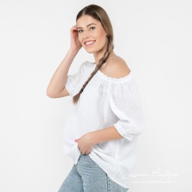 MELISA Leinenbluse schneeweiß mit kurzen Ärmeln