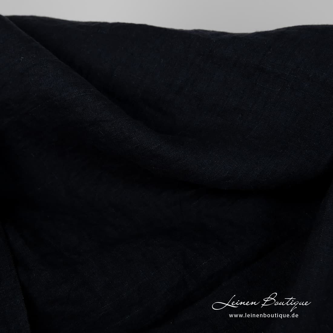 Reinleinen aus schwarzem und blauschwarzem Garn gewebt, Melange, speziell gewaschen, 275cm breit