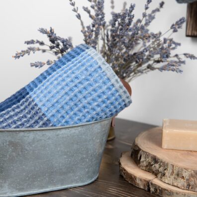Halbleinen-Handtuch blau kariert, Waffelpikee