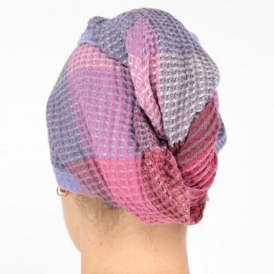 BINGO Halbleinen-Turban lila kariert, Waffelpikee