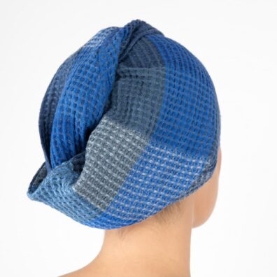 BINGO Halbleinen-Turban blau kariert, Waffelpikee