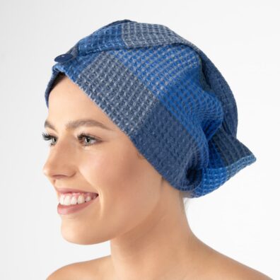 BINGO Leinen Turban blau kariert