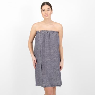 Leinen-Saunakilt blau-naturgrau meliert