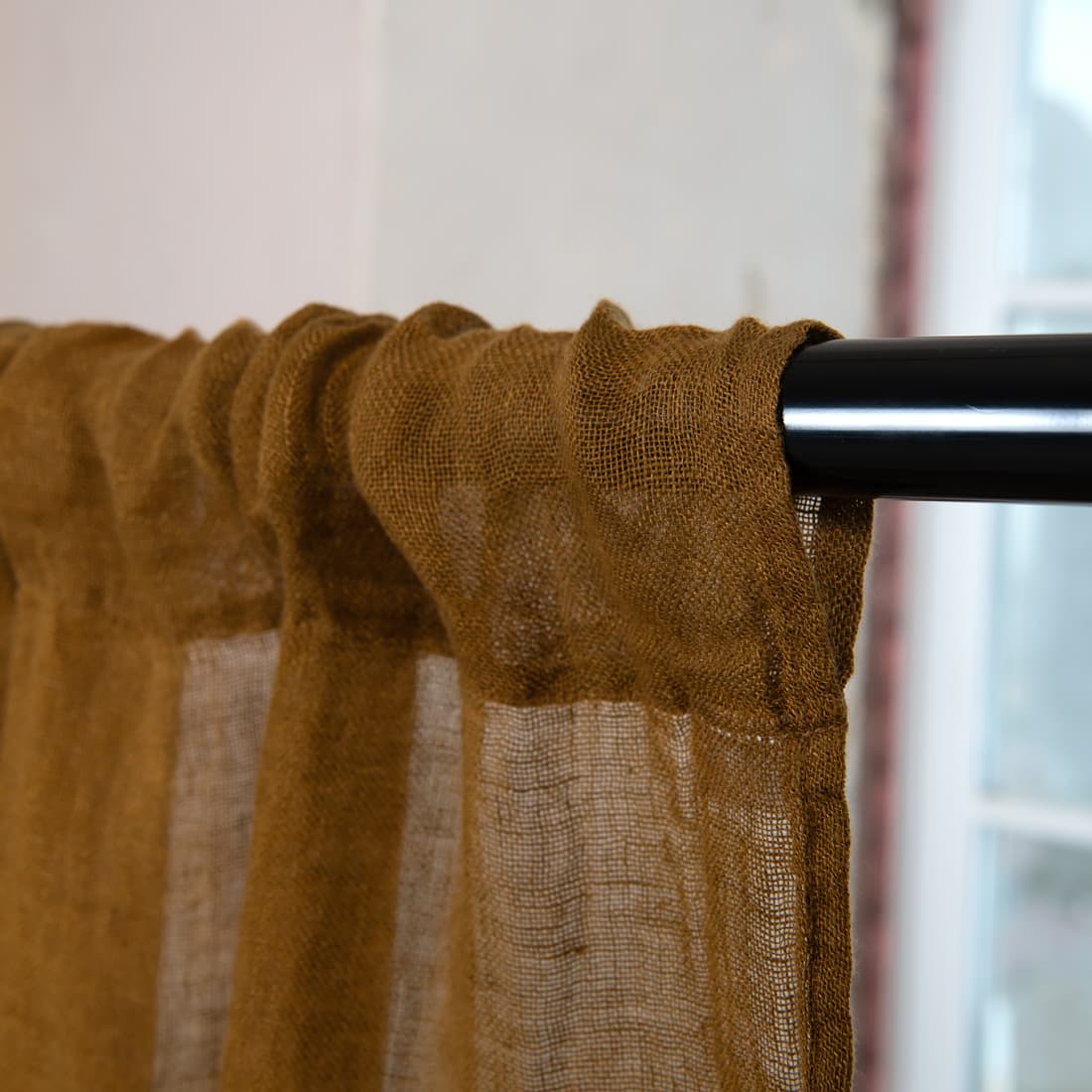 BOHEMIA Leinen-Gardine braun mit Stangendurchzug
