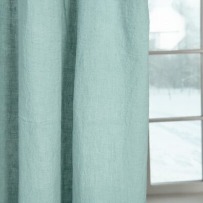 Leinengardine grünlich aus weichem, geschmeidigem, speziell gewaschenem Stoff