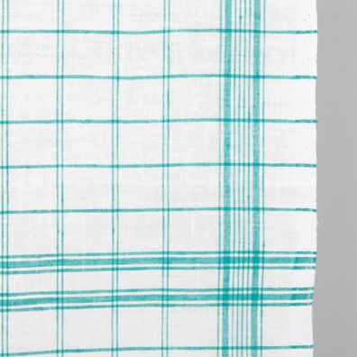 Leinen-Küchentücherstoff milchweiß mit grünen Karos, 50cm breit