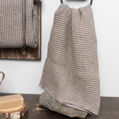 BINGO Halbleinen-Handtuch beige-braun meliert