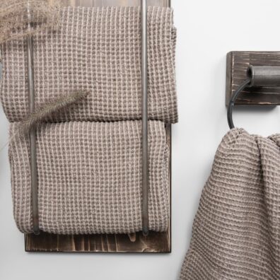 BINGO Halbleinen-Handtuch beige-braun meliert, in Waffelpikee gewebt