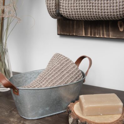 BINGO Halbleinen-Handtuch beige-braun meliert, aus weichem, geschmeidigem, gewaschenem Stoff angefertigt