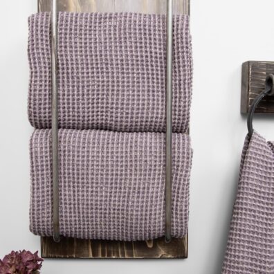BINGO Halbleinen-Handtuch beige-violett meliert, in Waffelpikee gewebt