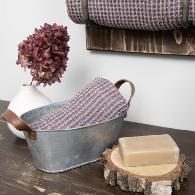 BINGO Halbleinen-Handtuch beige-violett meliert, aus weichem, geschmeidigem, gewaschenem Stoff angefertigt